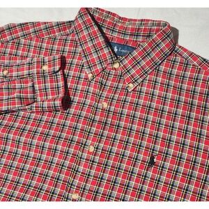 men's RALPH LAUREN long sleeve button‎ up Red PLAID multi Classic Fit size XL